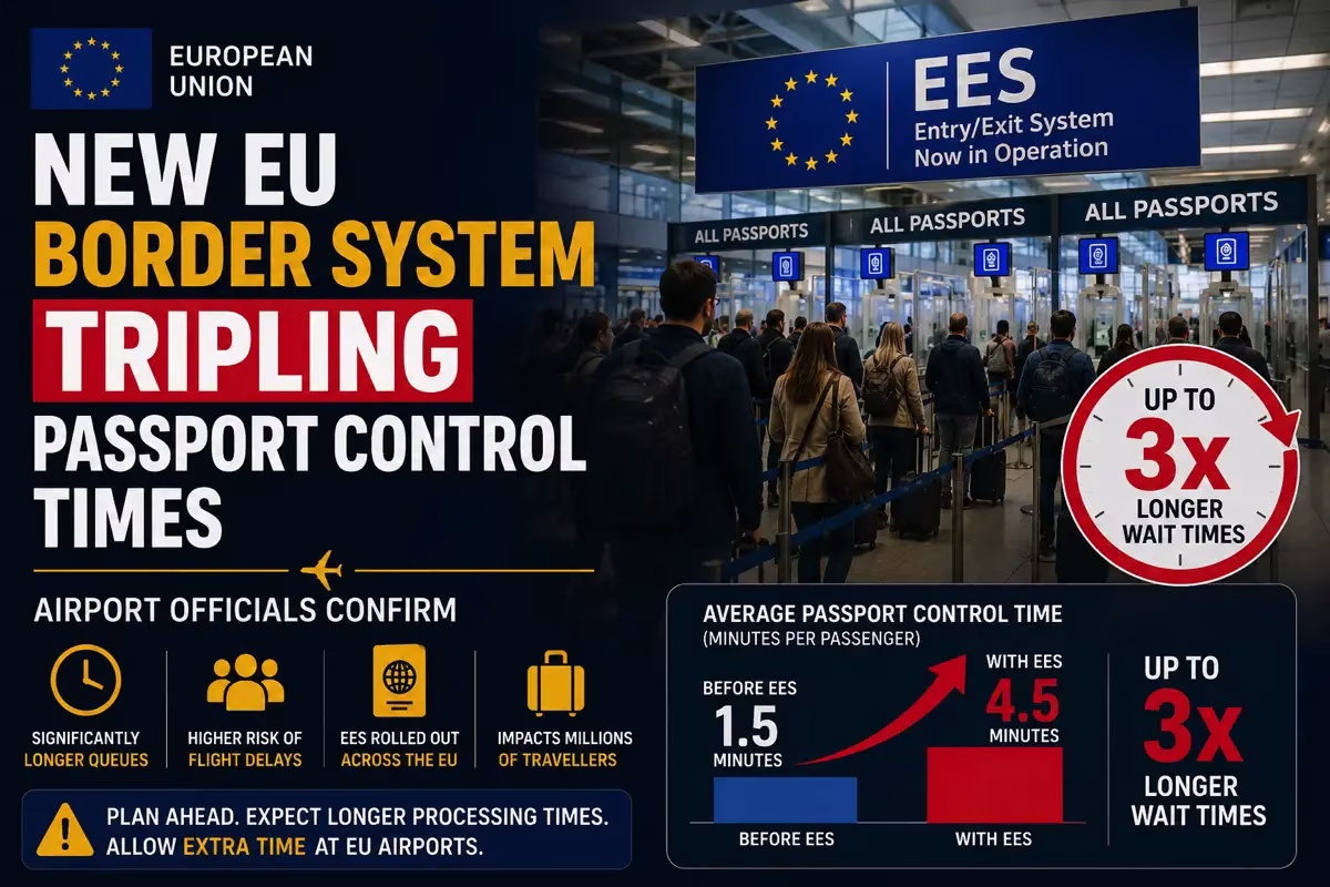 New EU border system (EES) tripling passport control times, airport officials confirm. from Stockmark.it